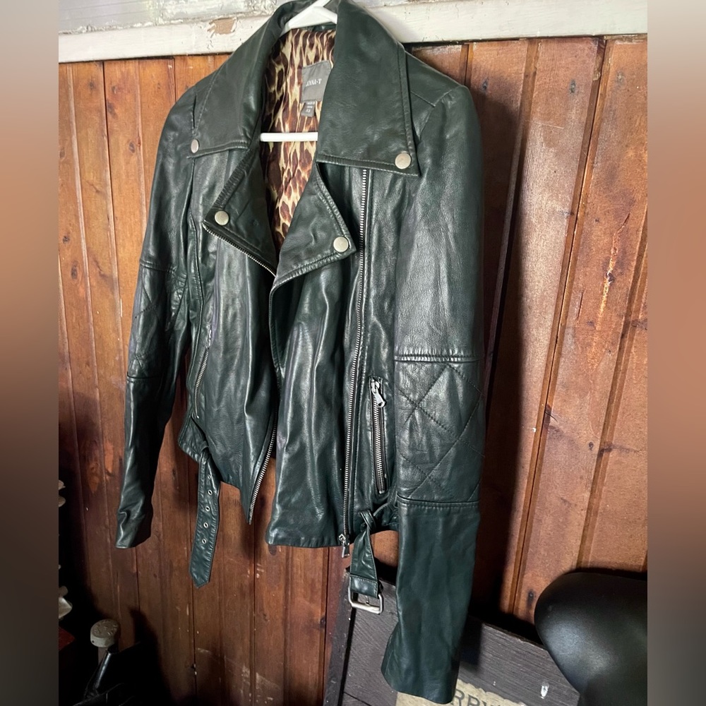 Kenna T Bottle Green Genuine Leather Jacket Moto Biker Quilted XS Punk Grunge